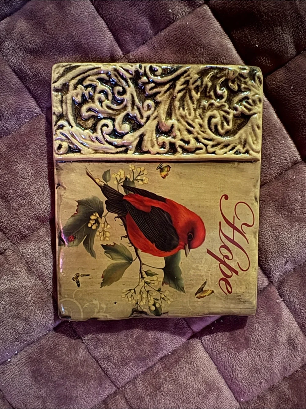 Decorative vintage Bird Wall Plaque Set - Hope Dream Imagine Love - Gold Accent